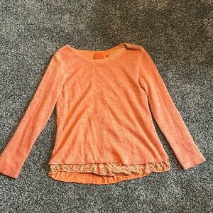 Belle France Orange Knit Sweater w/ Floral print base | Size L